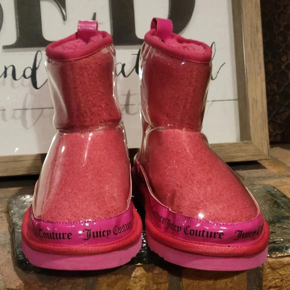 JUICY COUTURE Klash Faux Fur Lined PVC Shell Boots Hot Pink Sz 10 - Picture 2 of 10